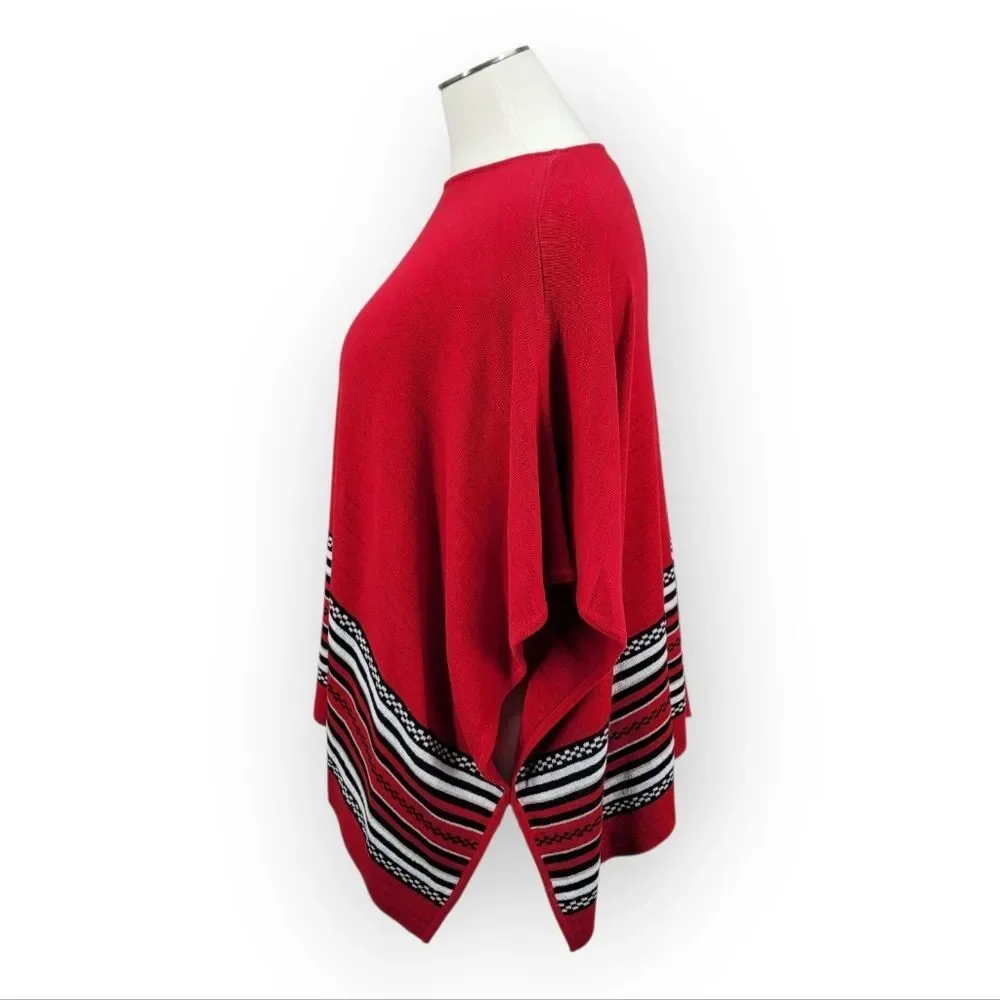 Jones New York Red Striped Women's Poncho - Picture 2 of 11